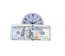 100 Dollar banknote and clock isolated