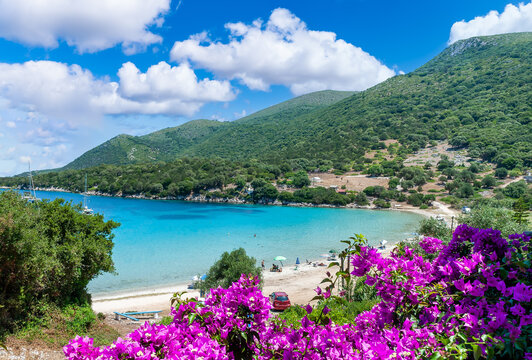 Landscape with Paralia Atheras beach on Kefalonia, Ionian island, Greece