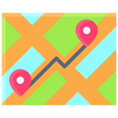 Route icon, location map and navigation vector