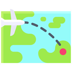 Flight route icon, location map and navigation vector
