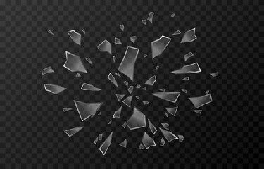 Vector glass shards on an isolated transparent background. Broken glass png, fragments png. Crack, pieces of glass PNG.