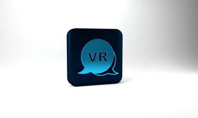 Blue Virtual reality icon isolated on grey background. Futuristic VR head-up display design. Blue square button. 3d illustration 3D render
