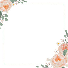 watercolor english orange peach rose wedding invitation square card background