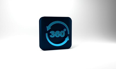 Blue 360 degree view icon isolated on grey background. Virtual reality. Angle 360 degree camera. Panorama photo. Blue square button. 3d illustration 3D render