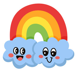 Fototapeta premium Rainbow and Cloud Cartoon character icon