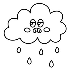 Cute raining cloud character line icon.