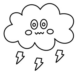 Stormy cloud cartoon character and thunder line