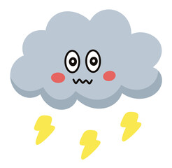 Angry cloud cartoon character and thunder icon