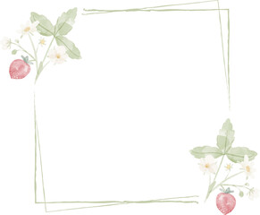 minimal watercolor hand drawn wild strawberry wreath frame