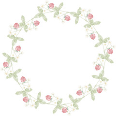 Fototapeta premium watercolor hand drawn wild strawberry wreath frame