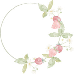 watercolor wild strawberry branch flower wreath frame collection for logo or banner