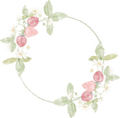 watercolor wild strawberry branch flower wreath frame collection for logo or banner