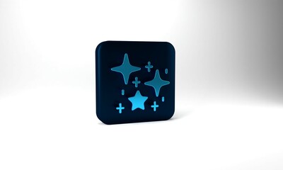Blue Sparkle stars with magical glitter particles icon isolated on grey background. Magic christmas decoration. Blue square button. 3d illustration 3D render