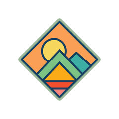 Abstract Sunset beach mountain logo badge design. Template Vector illustration.  icon logo design
