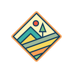 Abstract Sunset beach mountain logo badge design. Template Vector illustration.  icon logo design