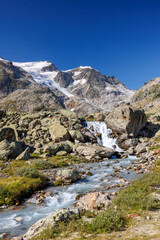 Fototapeta na wymiar mountain creek in front of Steingletscher on Sustenpass in the Bernese Alps
