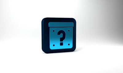 Blue Mystery box or random loot box for games icon isolated on grey background. Question mark. Unknown surprise box. Blue square button. 3d illustration 3D render