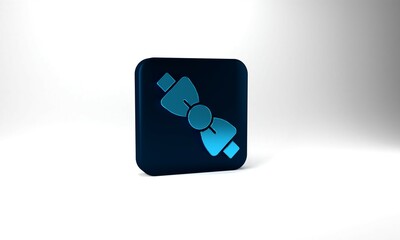 Blue Bow tie icon isolated on grey background. Blue square button. 3d illustration 3D render