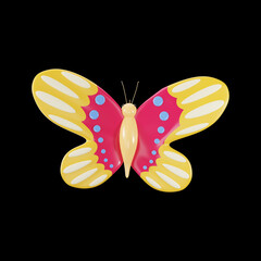 3D Render Of Colorful Butterfly Element On Black Background.