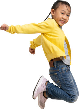 Funny asian child girl jumping isolate 