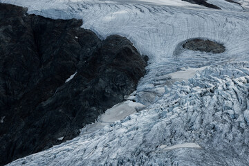 Séracs and glacial crevasses on the glacier of Steingletscher in the Bernese Alps
