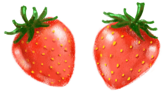 Red strawberries fresh juicy berry artistic style painting illustartion art
