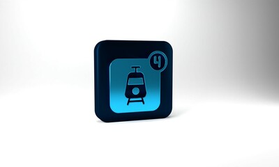 Blue Online ticket booking and buying app interface icon isolated on grey background. E-tickets ordering. Electronic train ticket on screen. Blue square button. 3d illustration 3D render