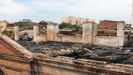 Fototapeta premium Destroyed city hospital in historical downtown in Kharkiv