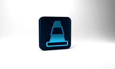 Blue Traffic cone icon isolated on grey background. Blue square button. 3d illustration 3D render