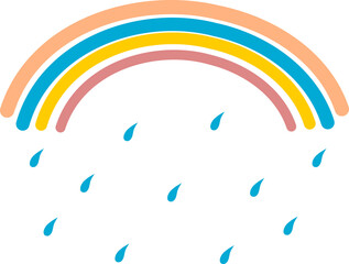 Cute colorful rainbow with water rain in rainy season boho doodle png design.
