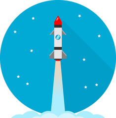 Rocket launch travel to space on blue circle background with star png cartoon design.