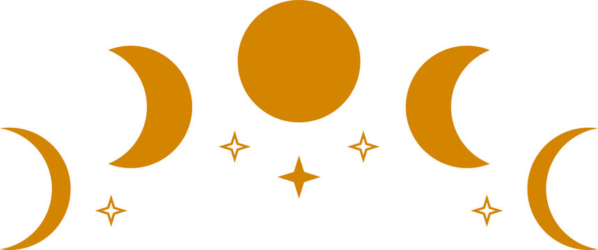 Orange Moon Different Phases Of Lunar Phases With Stars Boho Flat Vector Png Design.