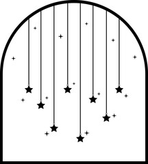 Black stars hanging in frame mystic magic boho png design.