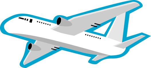 White airplane travel flying in blue sticker icon design png.