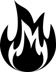 Black fire flame burning icon design png.	