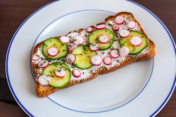 Radish, cucumber and soft cheese summer toast