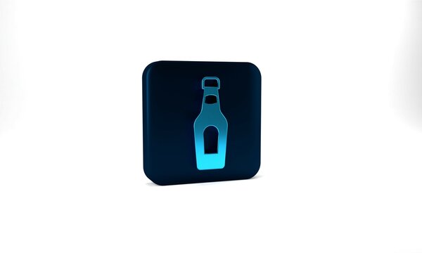 Blue Champagne bottle icon isolated on grey background. Merry Christmas and Happy New Year. Blue square button. 3d illustration 3D render