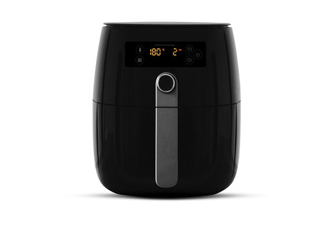 Air Fryer PNG File. Black Electric Deep Fryer Front View.