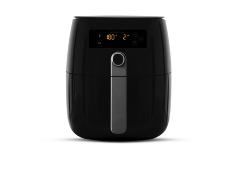 Air Fryer PNG File. Black Electric Deep Fryer Front View.
