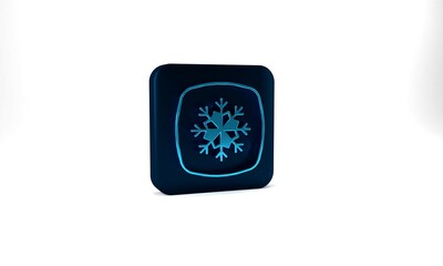 Blue Snowflake icon isolated on grey background. Merry Christmas and Happy New Year. Blue square button. 3d illustration 3D render