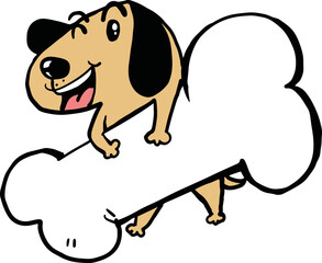 cartoon dog happy with a very big bone