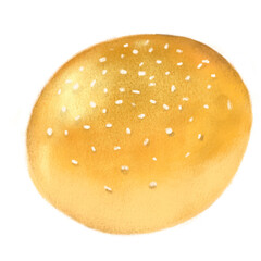 Fresh grain white sesame wheat healthy bread bun hand drawn illustration