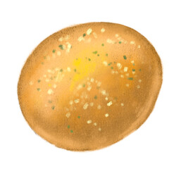 Fresh Italian garlic cheese parsley baked bread bun bakery hand drawn illustration