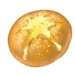 Fresh baked cream cheese garlic bun bread bakery hand illustration
