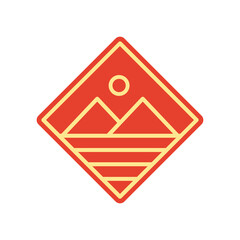 Abstract red Sunset beach mountain logo badge design. Template Vector illustration. Logo Sign Design Icon