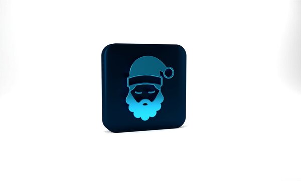 Blue Santa Claus hat and beard icon isolated on grey background. Merry Christmas and Happy New Year. Blue square button. 3d illustration 3D render
