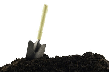 shovel and soil isolated on white background