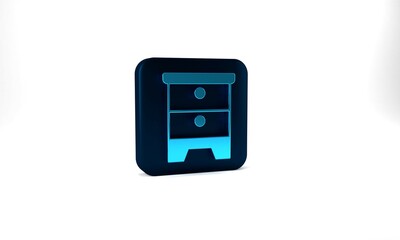 Blue Furniture nightstand icon isolated on grey background. Blue square button. 3d illustration 3D render