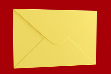 Yellow envelope. Envelope for message delivery. Concept sending letters by mail. Envelope to indicate e-mail or messages in instant messengers. Sending letter by postal service. 3d image.