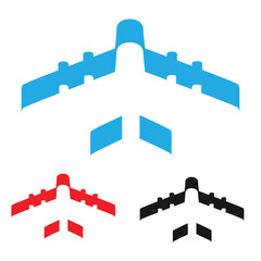 Plane icon vector 3D style multiple color set.Trip by airplane. Conceptual image for travel and tourism